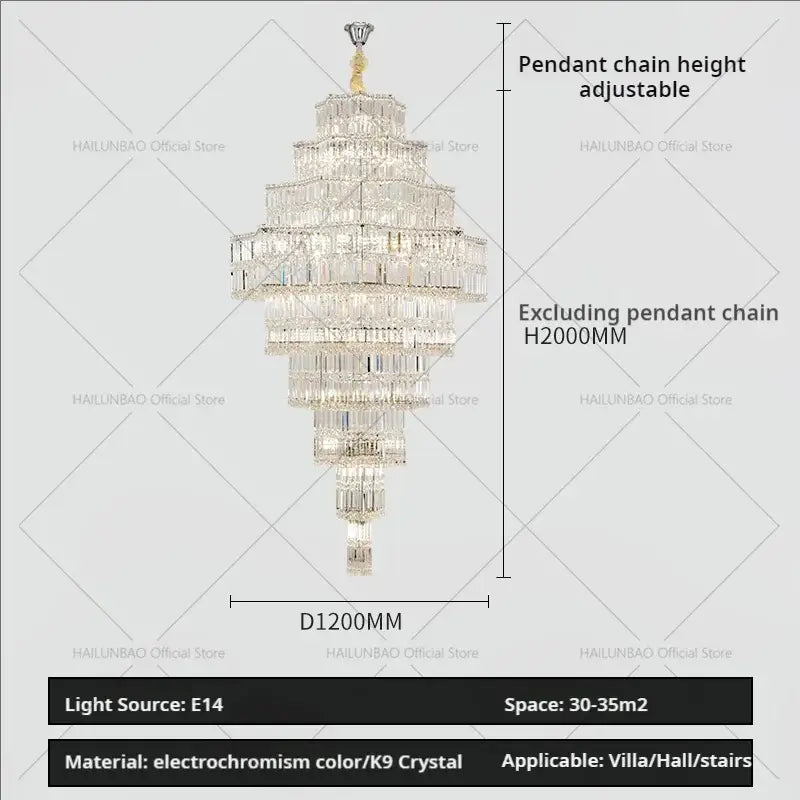 Gold Crystal Multi-Tier 180cm Chandelier