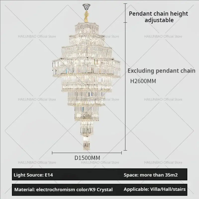 Gold Crystal Multi-Tier 180cm Chandelier