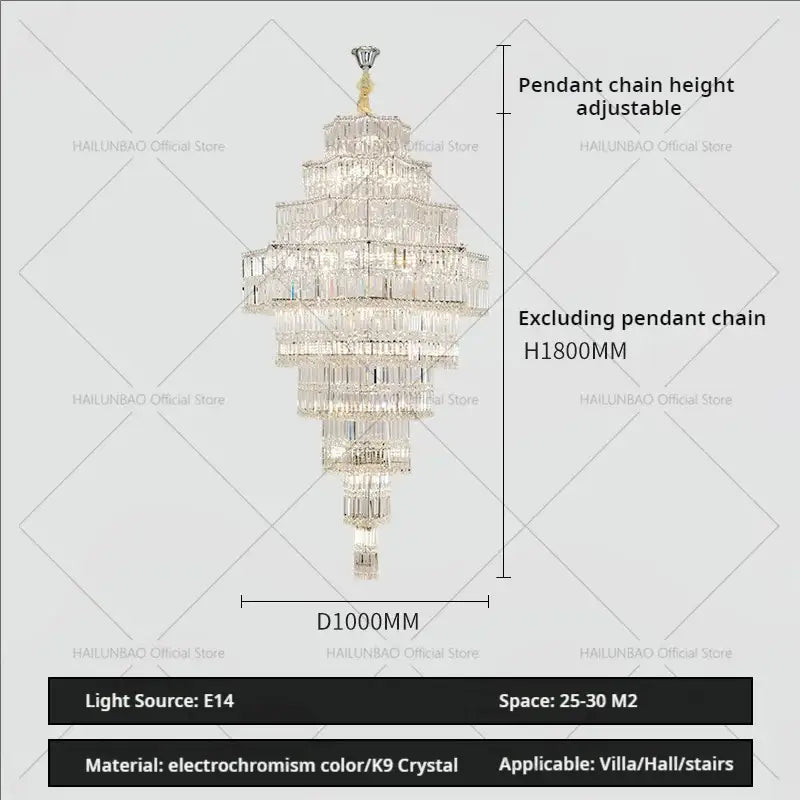 Gold Crystal Multi-Tier 180cm Chandelier