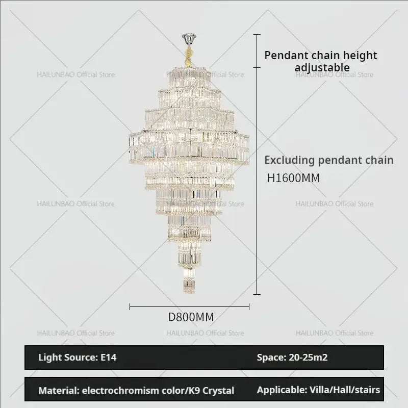 Gold Crystal Multi-Tier 180cm Chandelier