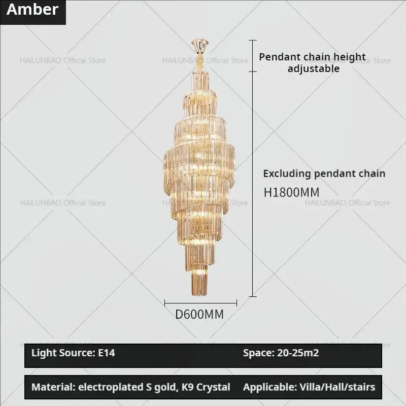 Gold Crystal Spacious-Room Amber Chandelier