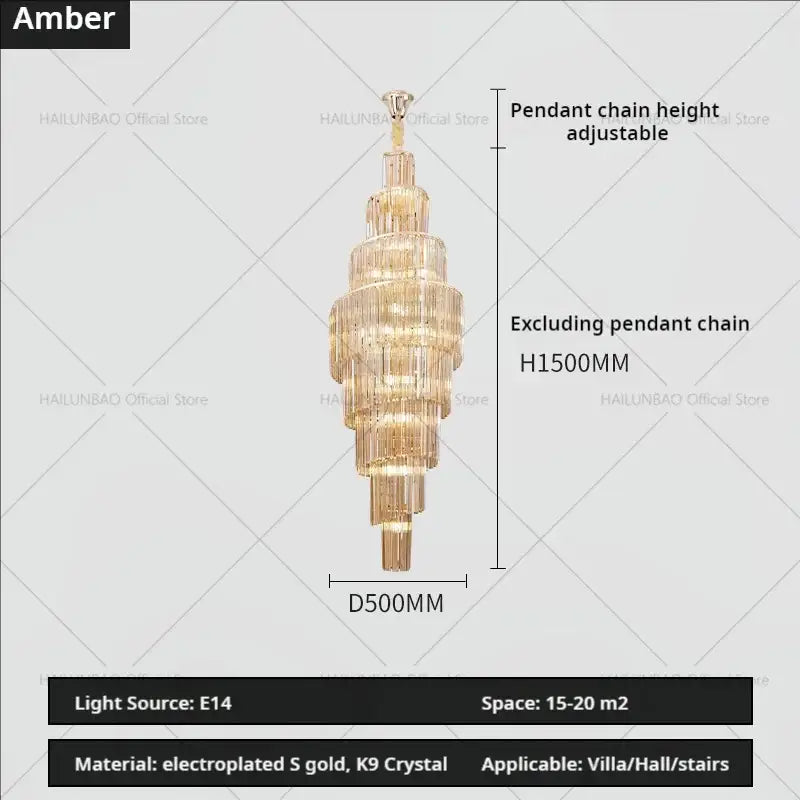 Gold Crystal Spacious-Room Amber Chandelier