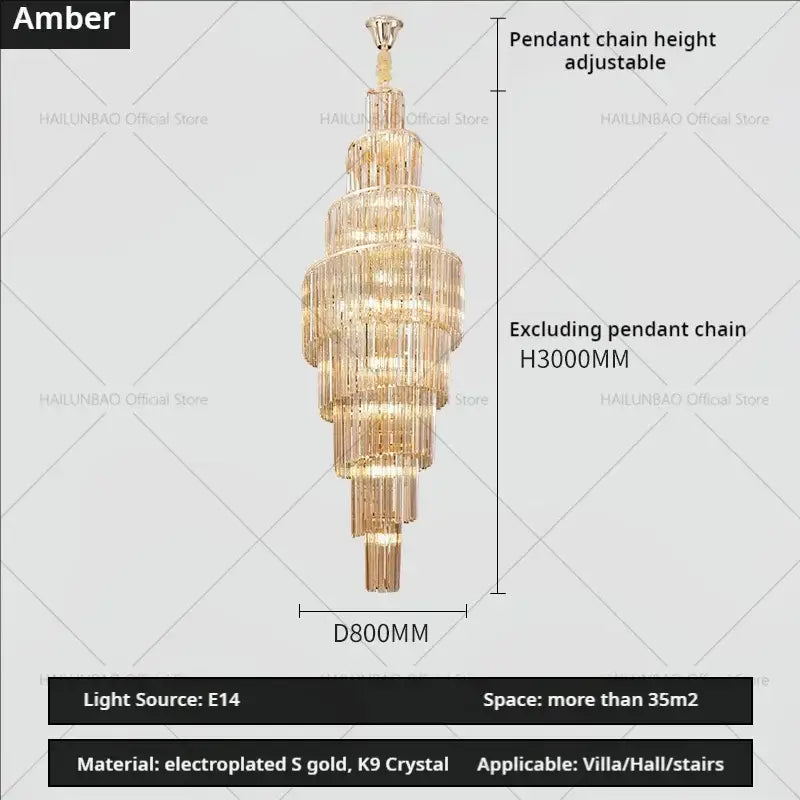 Gold Crystal Spacious-Room Amber Chandelier