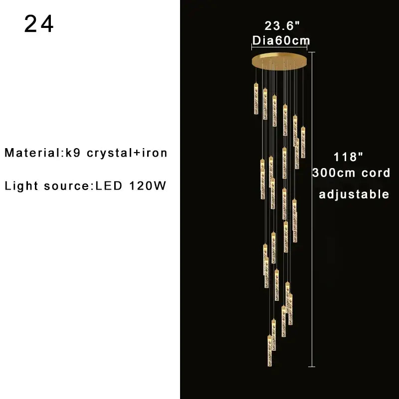 Gold Crystal Dimmable Foyer Chandelier Light
