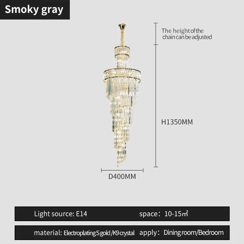 Gold Crystal Chandelier Light Amber Smoky Gray