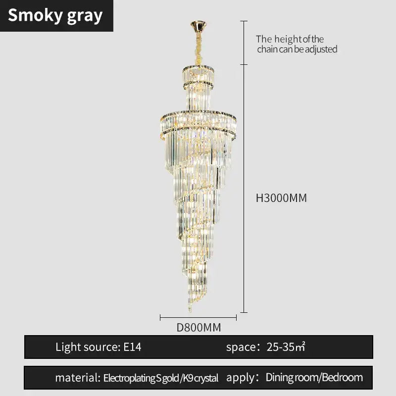Gold Crystal Chandelier Light Amber Smoky Gray