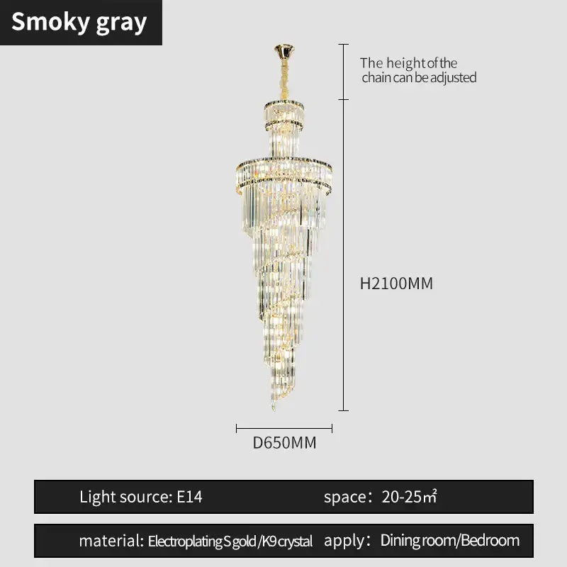 Gold Crystal Chandelier Light Amber Smoky Gray