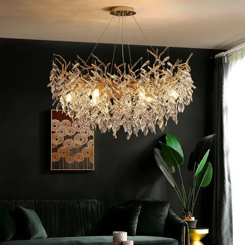Gold Branch Crystal Chandelier 14-Light Oval