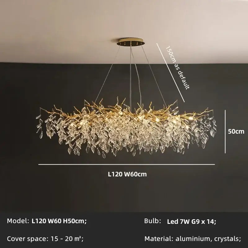 Gold Branch Crystal Chandelier 14-Light Oval