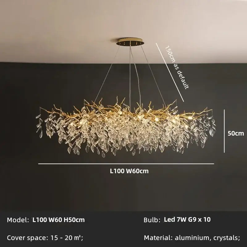 Gold Branch Crystal Chandelier 14-Light Oval