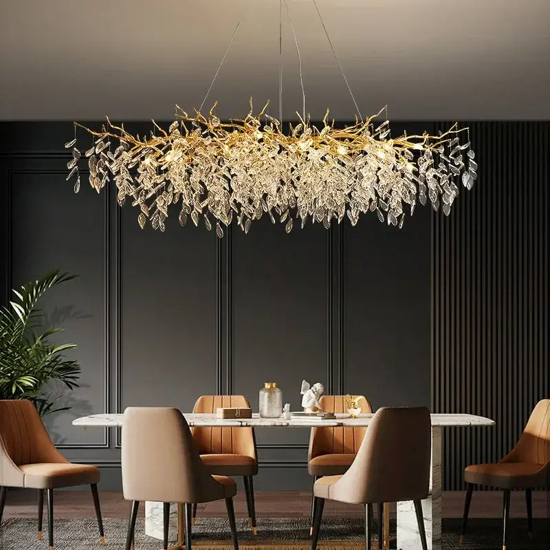 Gold Branch Crystal Chandelier 14-Light Oval