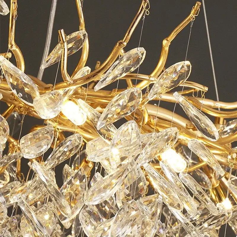 Gold Branch Crystal Chandelier 14-Light Oval