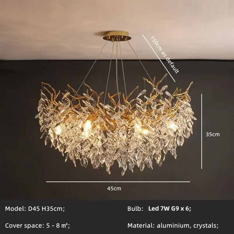 Gold Branch Crystal Chandelier 14-Light Oval