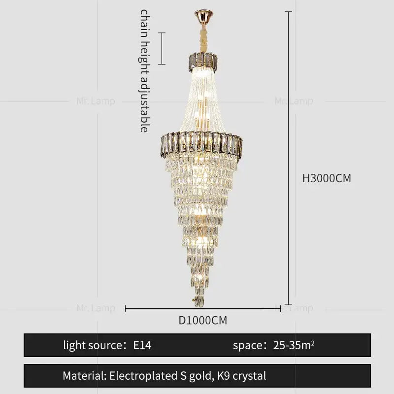 Gold Spiral Living Chandelier Amber Smoke