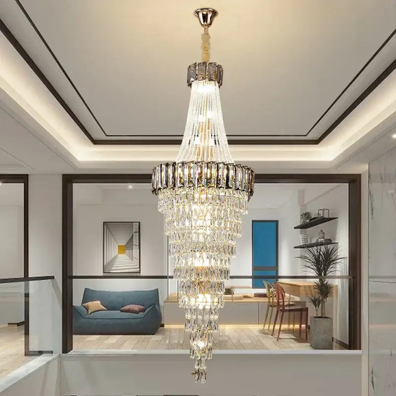 Gold Spiral Living Chandelier Amber Smoke