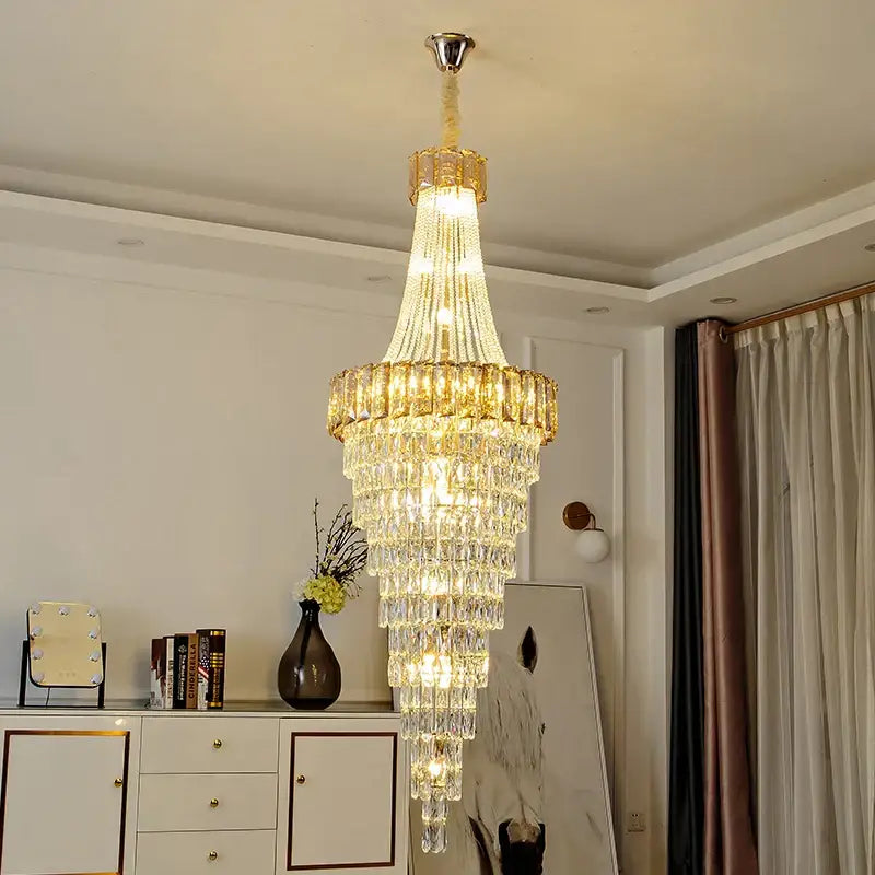 Gold Spiral Living Chandelier Amber Smoke