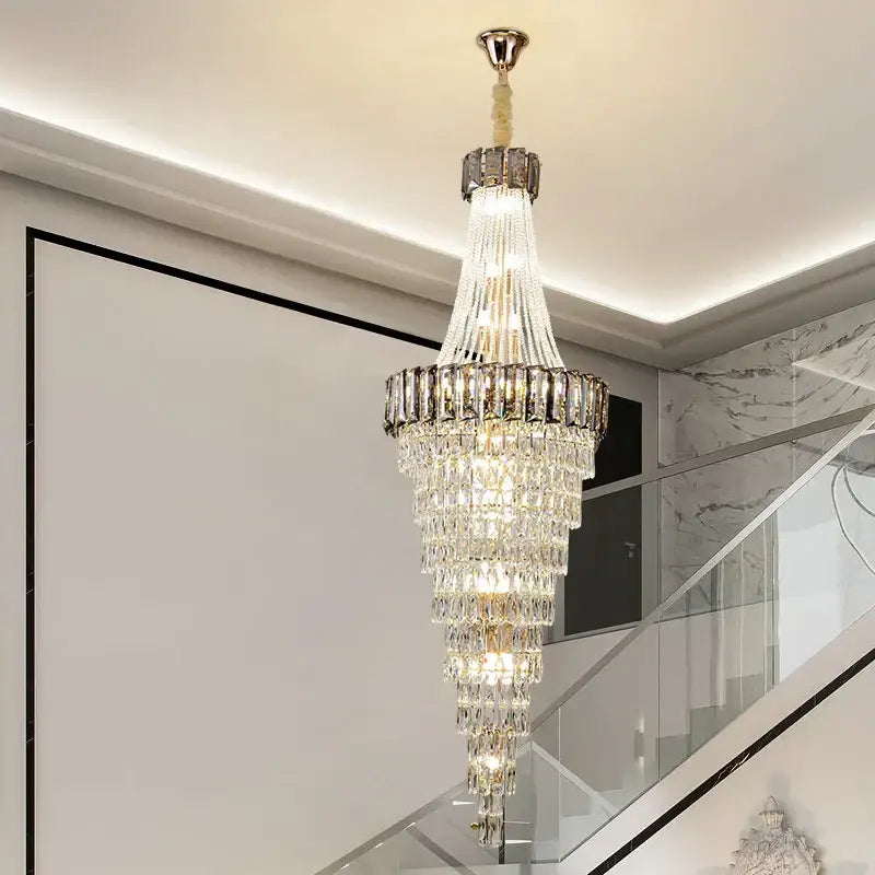 Gold Spiral Living Chandelier Amber Smoke