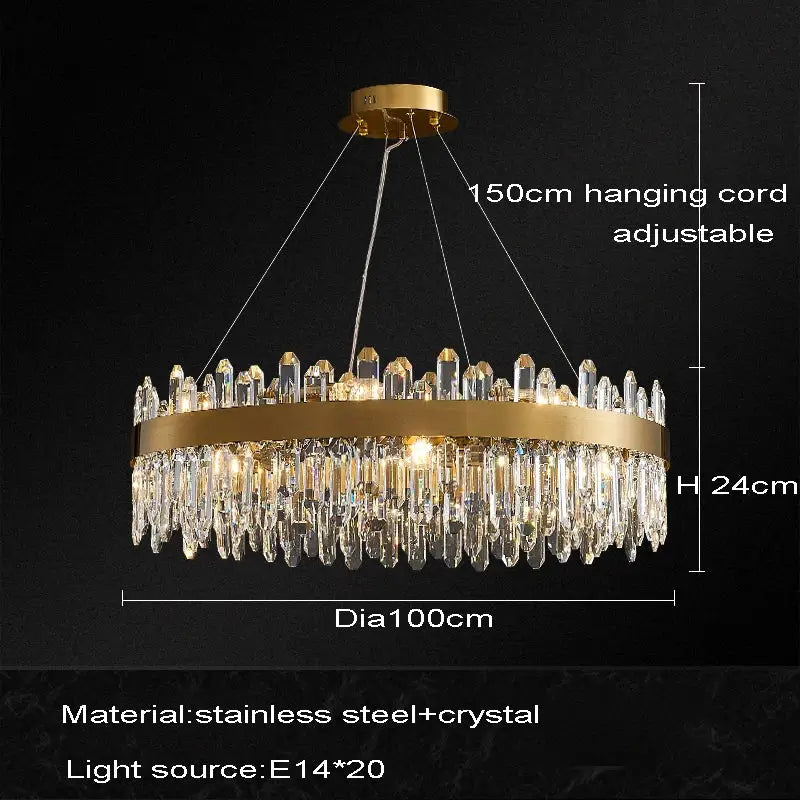 Gold Oval Crystal Chandelier With Dimmable Light