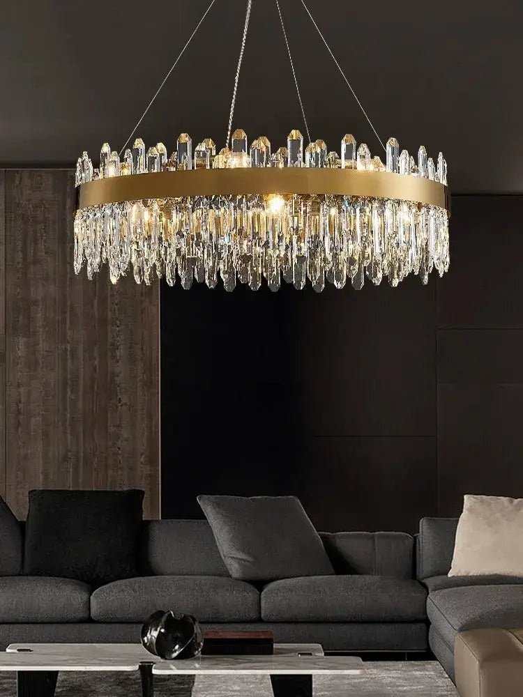 Gold Oval Crystal Chandelier With Dimmable Light