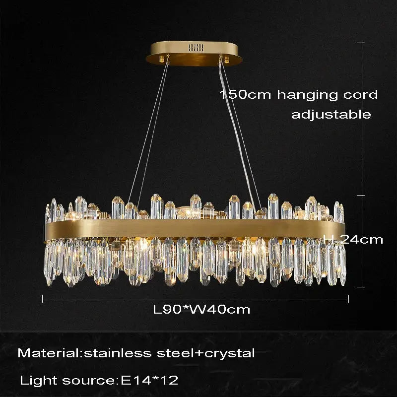 Gold Oval Crystal Chandelier With Dimmable Light