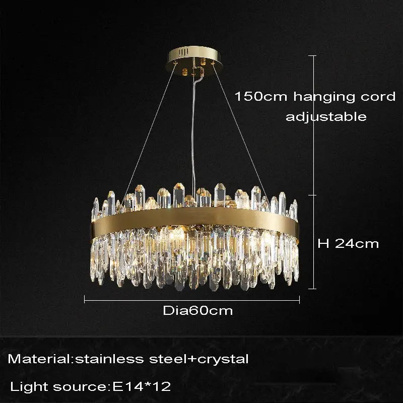 Gold Oval Crystal Chandelier With Dimmable Light