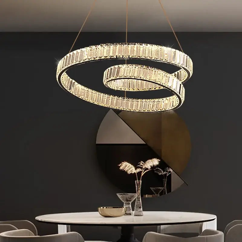 Gold Crystal Ring Chandelier Remote Dimming