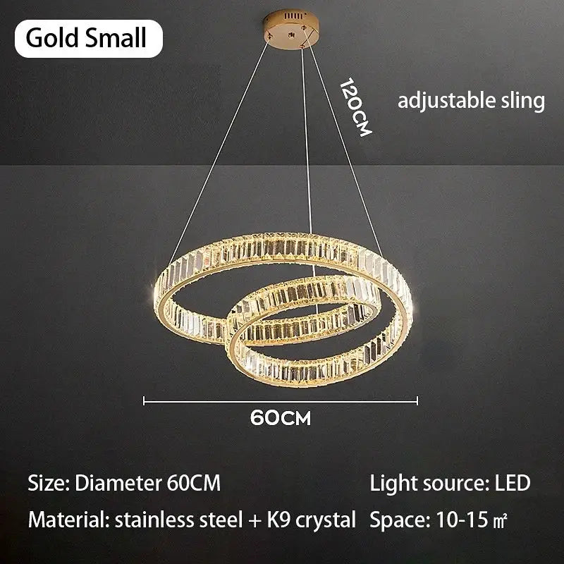 Gold Crystal Ring Chandelier Remote Dimming