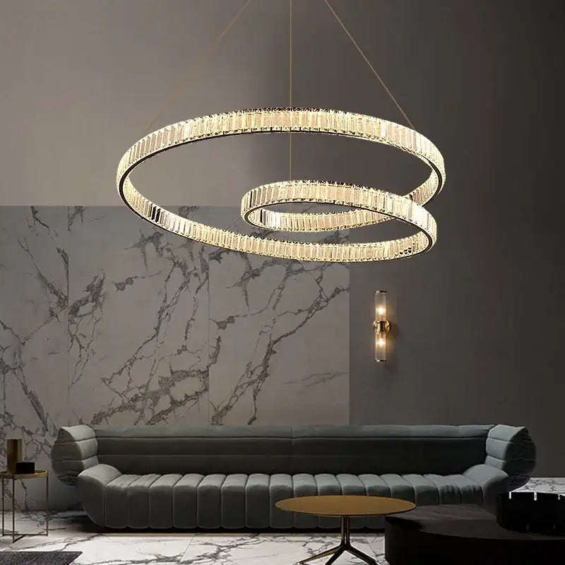 Gold Crystal Ring Chandelier Remote Dimming