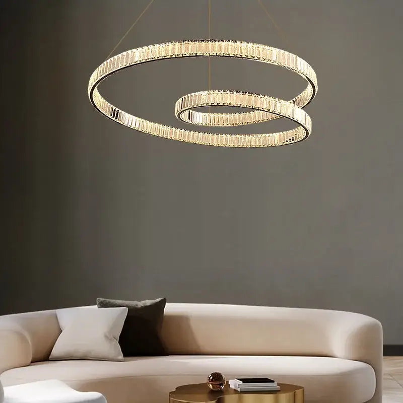 Gold Crystal Ring Chandelier Remote Dimming