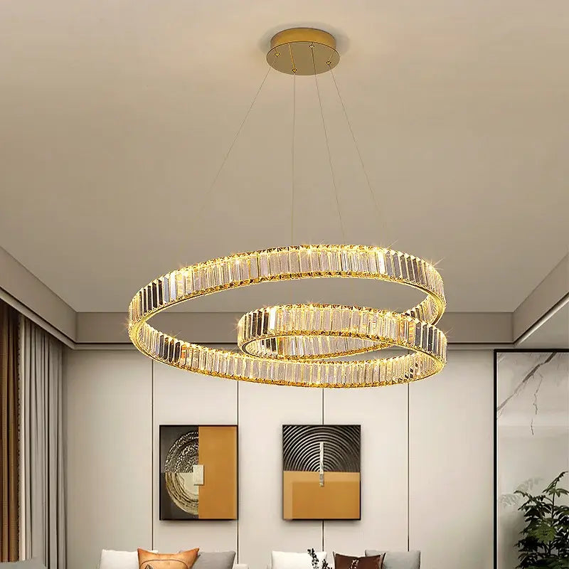 Gold Crystal Ring Chandelier Remote Dimming