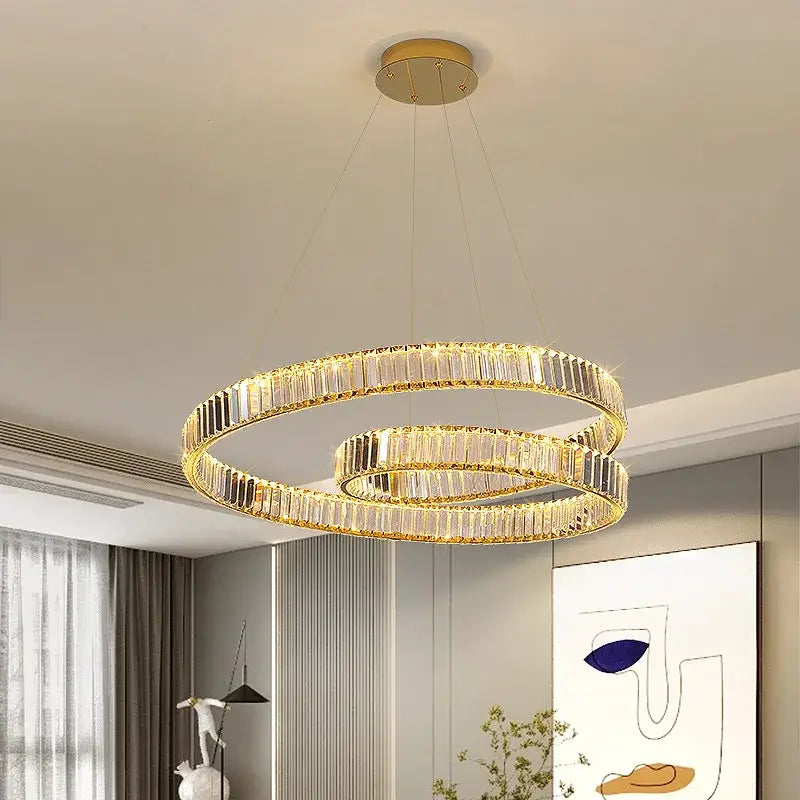 Gold Crystal Ring Chandelier Remote Dimming