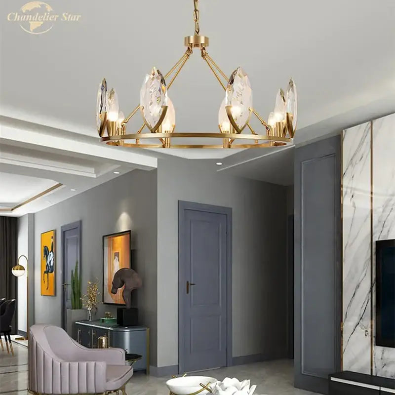 Gold Circular Crystal Ceiling Light