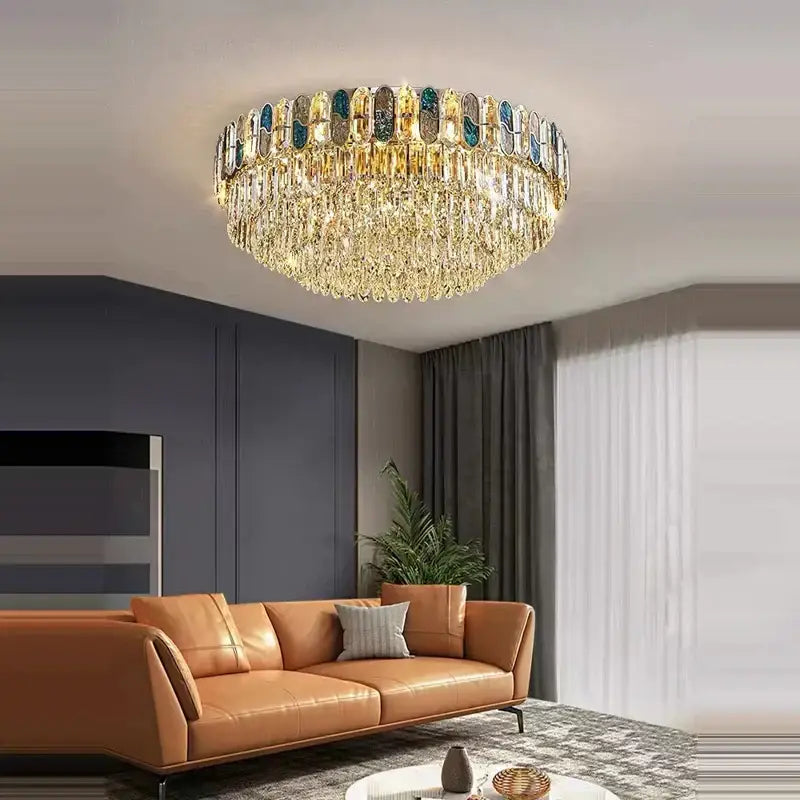 Gold Blue Crystal LED Chandelier For Living Room