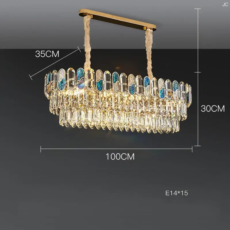 Gold Blue Crystal LED Chandelier For Living Room