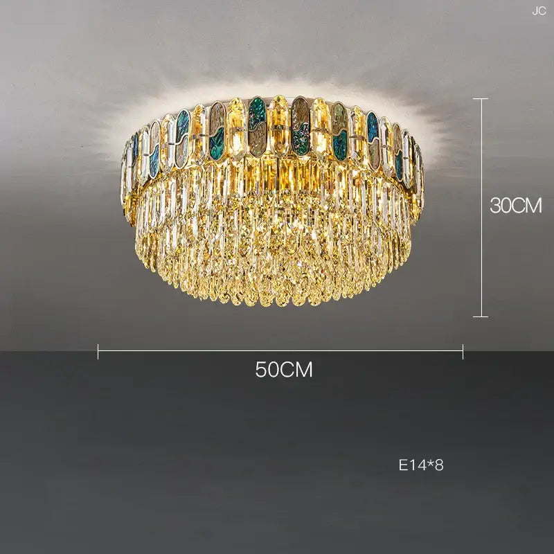 Gold Blue Crystal LED Chandelier For Living Room