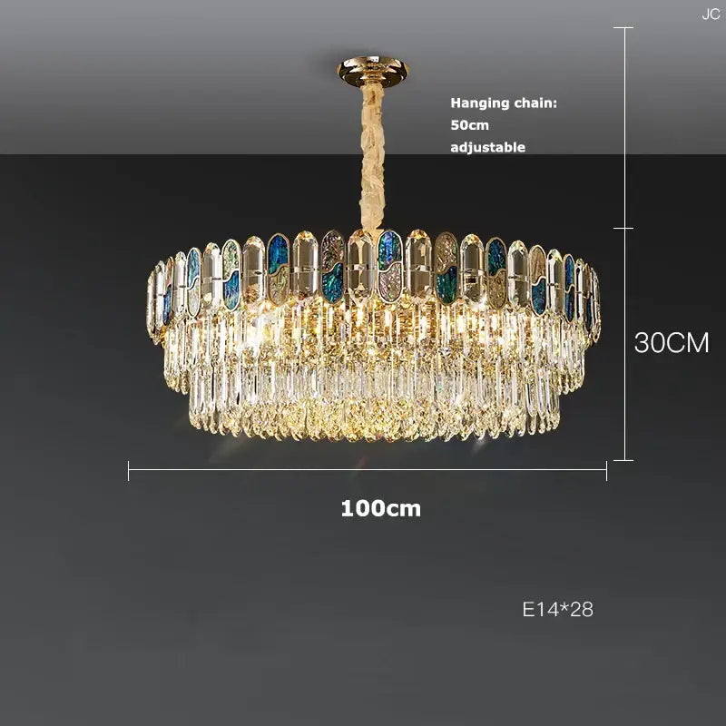 Gold Blue Crystal LED Chandelier For Living Room
