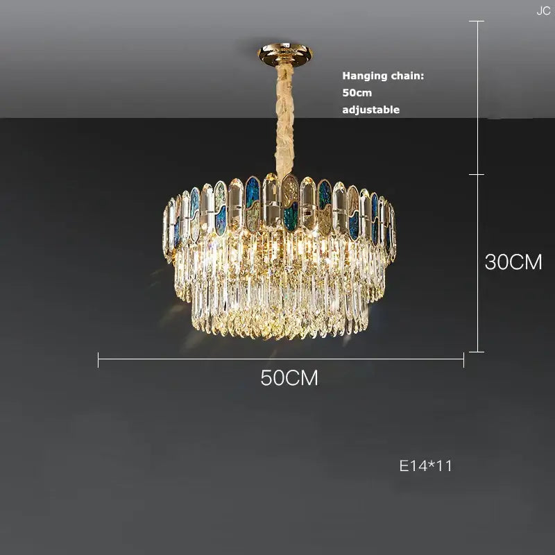 Gold Blue Crystal LED Chandelier For Living Room