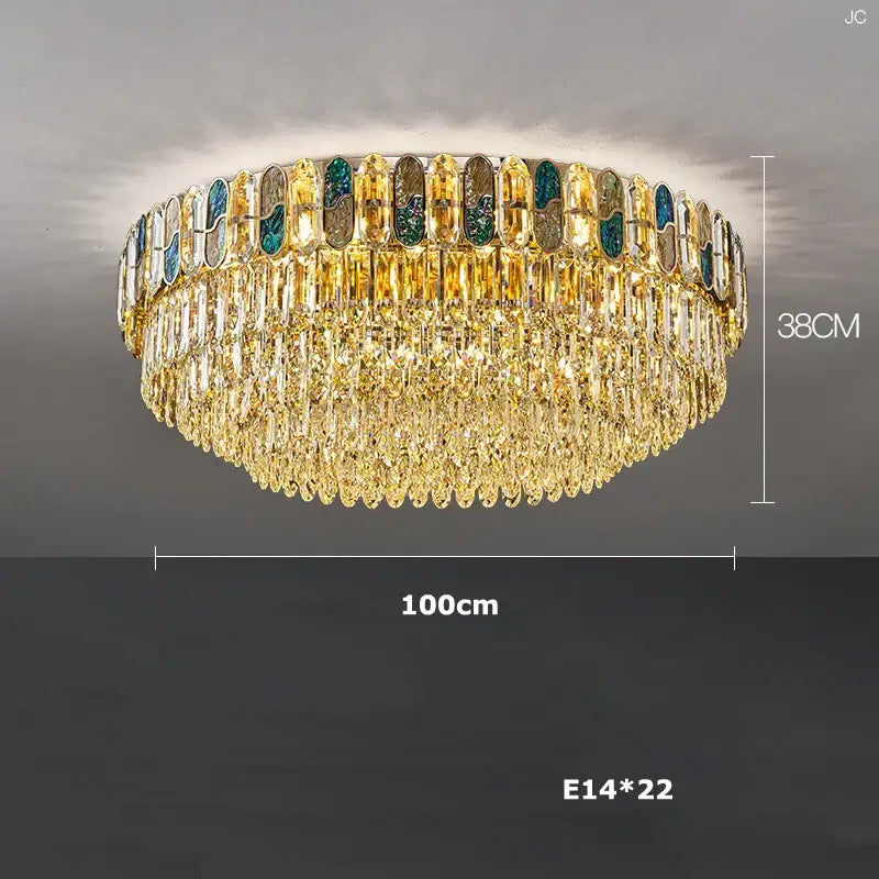 Gold Blue Crystal LED Chandelier For Living Room