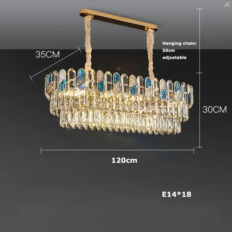 Gold Blue Crystal LED Chandelier For Living Room