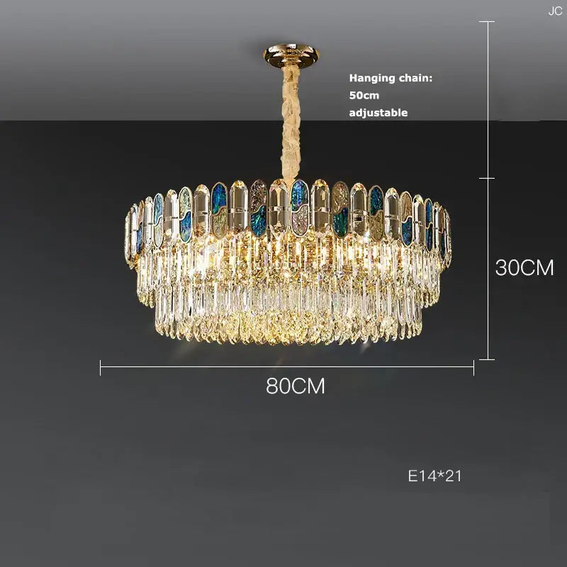 Gold Blue Crystal LED Chandelier For Living Room