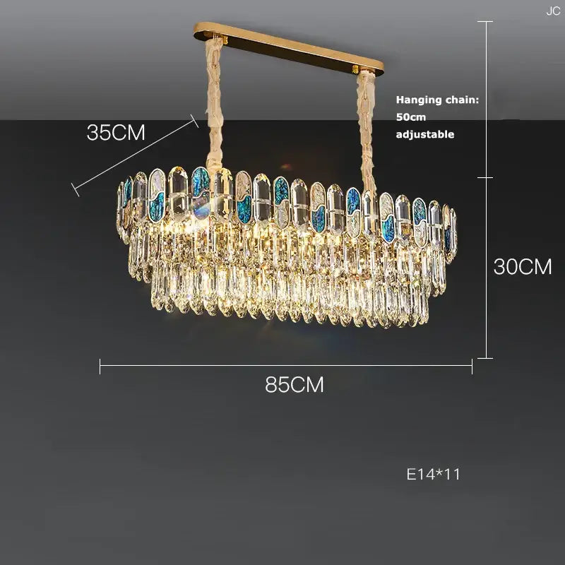Gold Blue Crystal LED Chandelier For Living Room