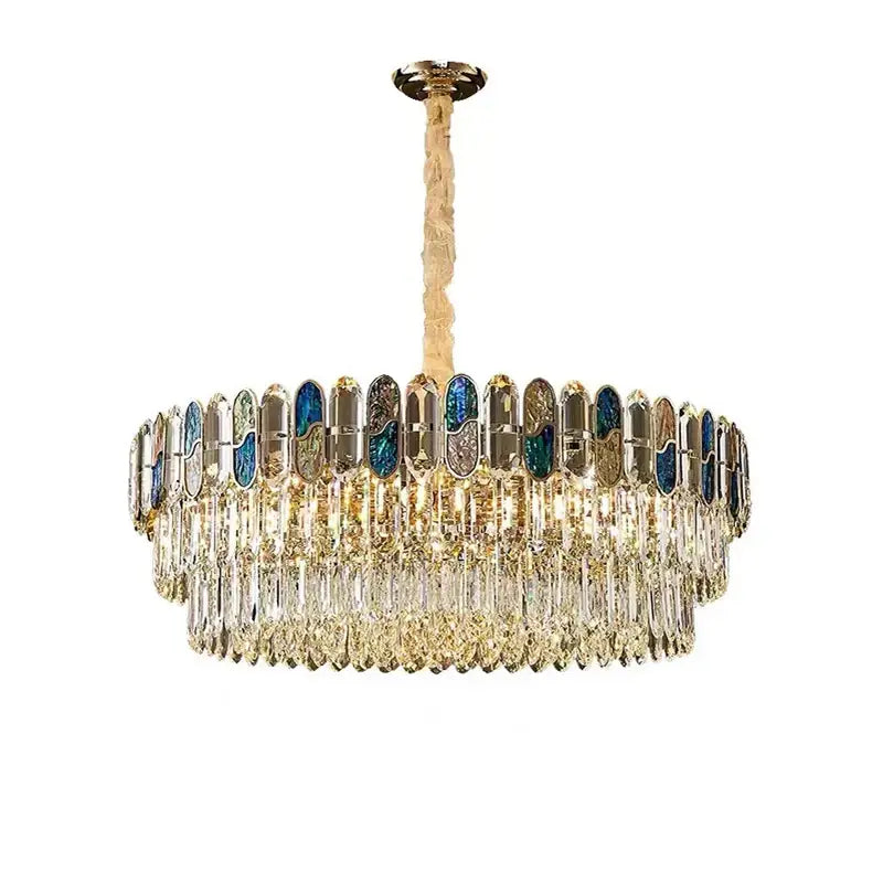 Gold Blue Crystal LED Chandelier For Living Room