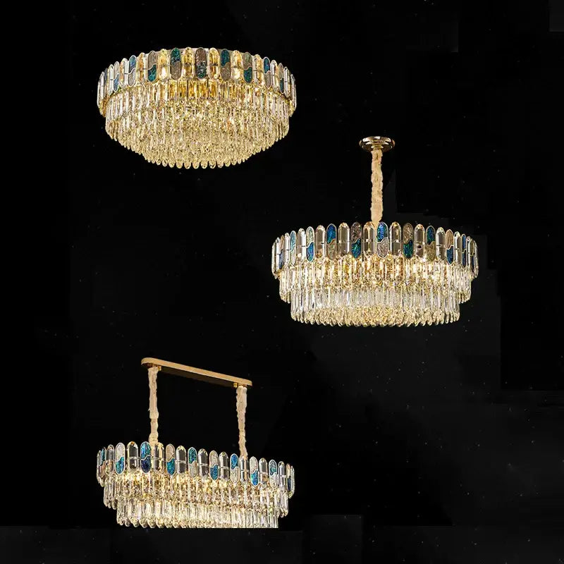 Gold Blue Crystal LED Chandelier For Living Room