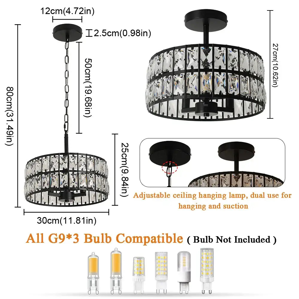 Gold Crystal LED Pendant Small Black Gold
