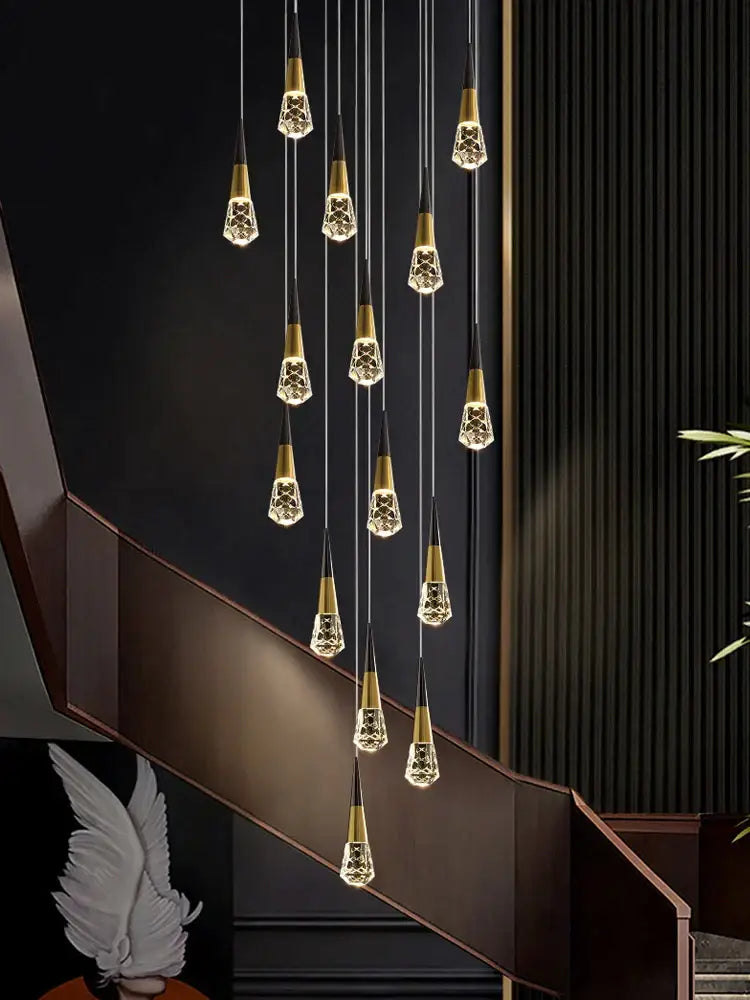Gold Crystal Staircase Chandelier 20-Head