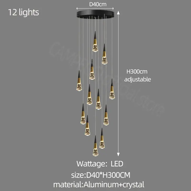 Gold Crystal Staircase Chandelier 20-Head