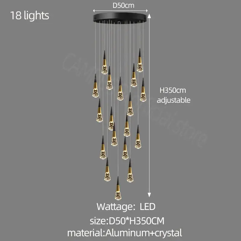 Gold Crystal Staircase Chandelier 20-Head