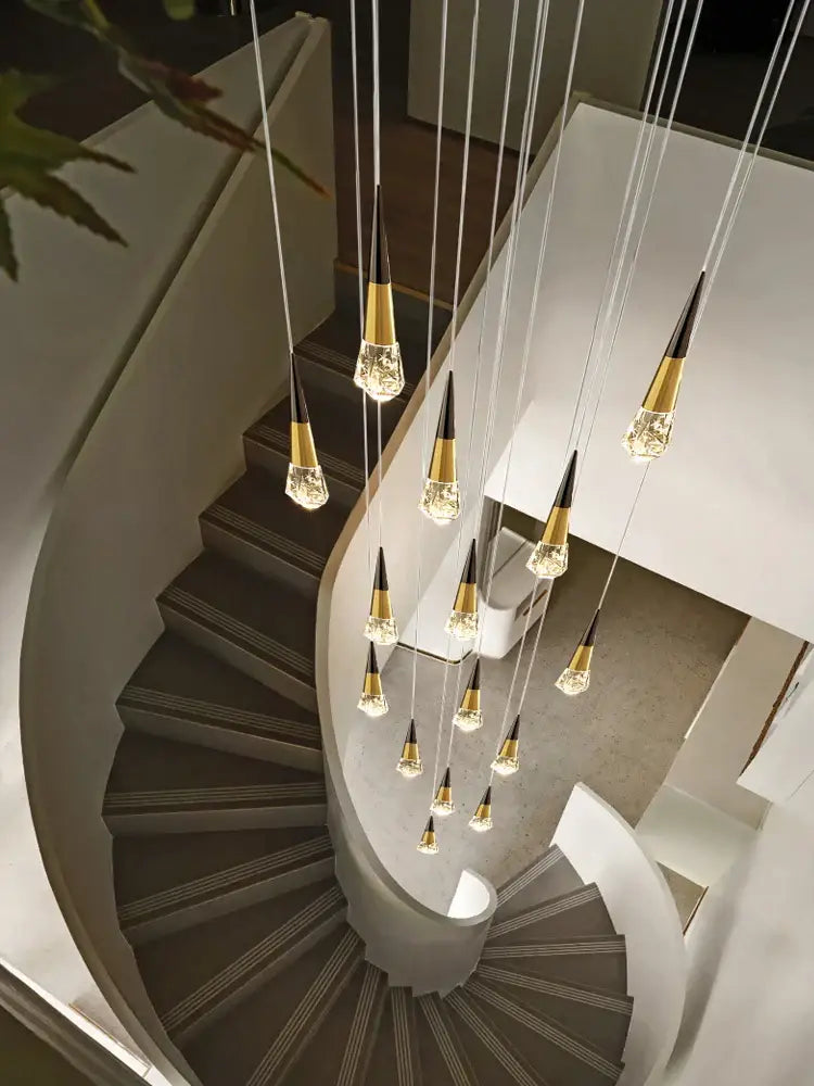 Gold Crystal Staircase Chandelier 20-Head