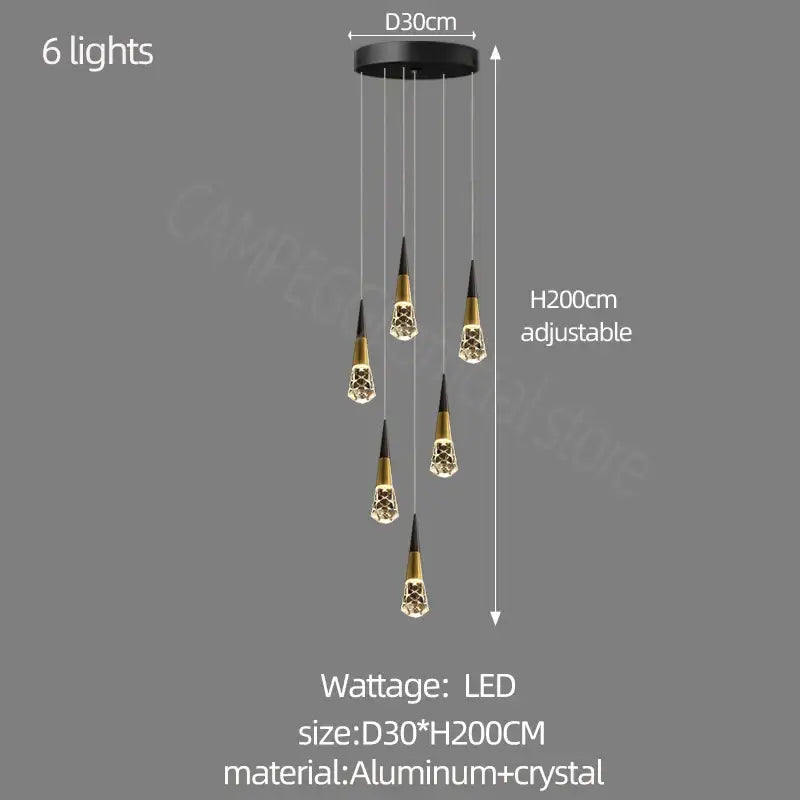 Gold Crystal Staircase Chandelier 20-Head
