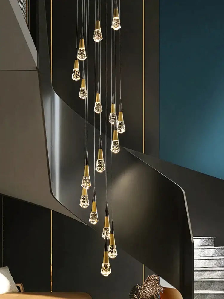 Gold Crystal Staircase Chandelier 20-Head
